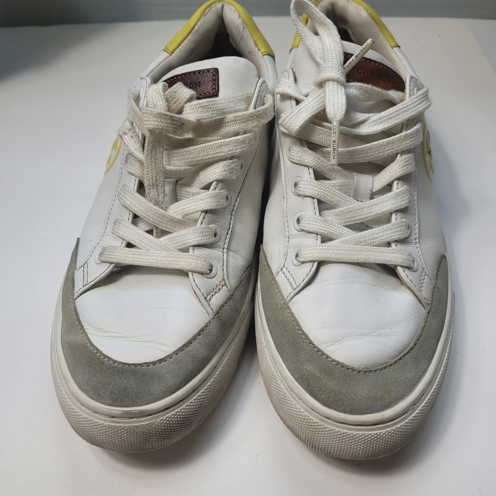 Tory Burch White and Gray Women's Sneakers with Yellow Accents